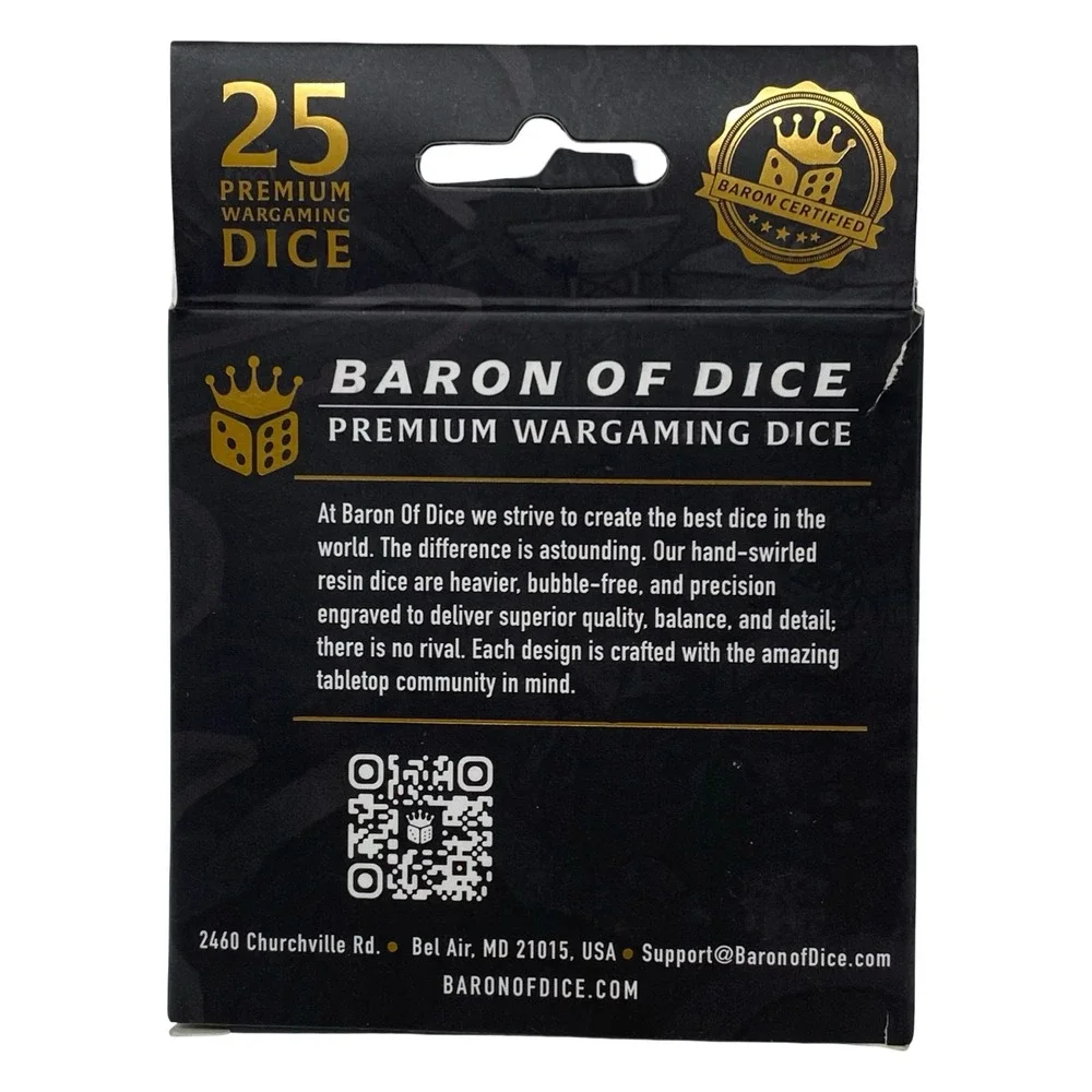Baron of Dice Full Moon 25 Premium Wargaming Yellow Black Swirled Resin 16mm Set - Picture 2 of 2